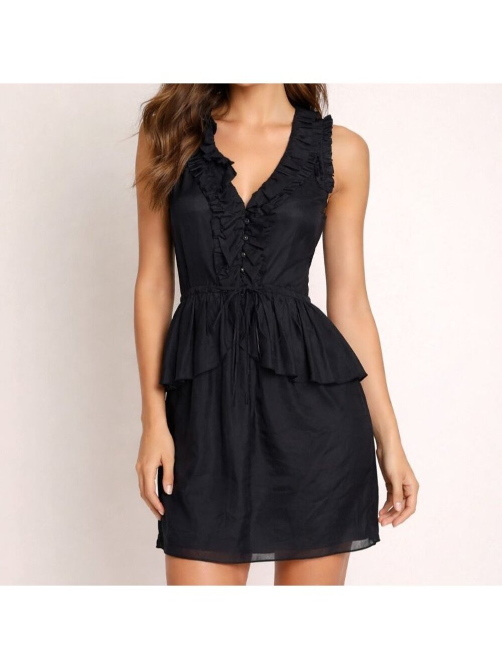 Rebecca Taylor Charcoal Gray Silk All Ruffled Dress Size 8 NEW